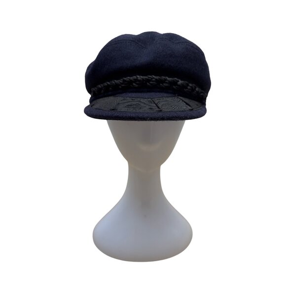 Vintage Greek Fisherman Cap Navy Wool & Cotton Braided Trim One Size - Picture 1 of 8